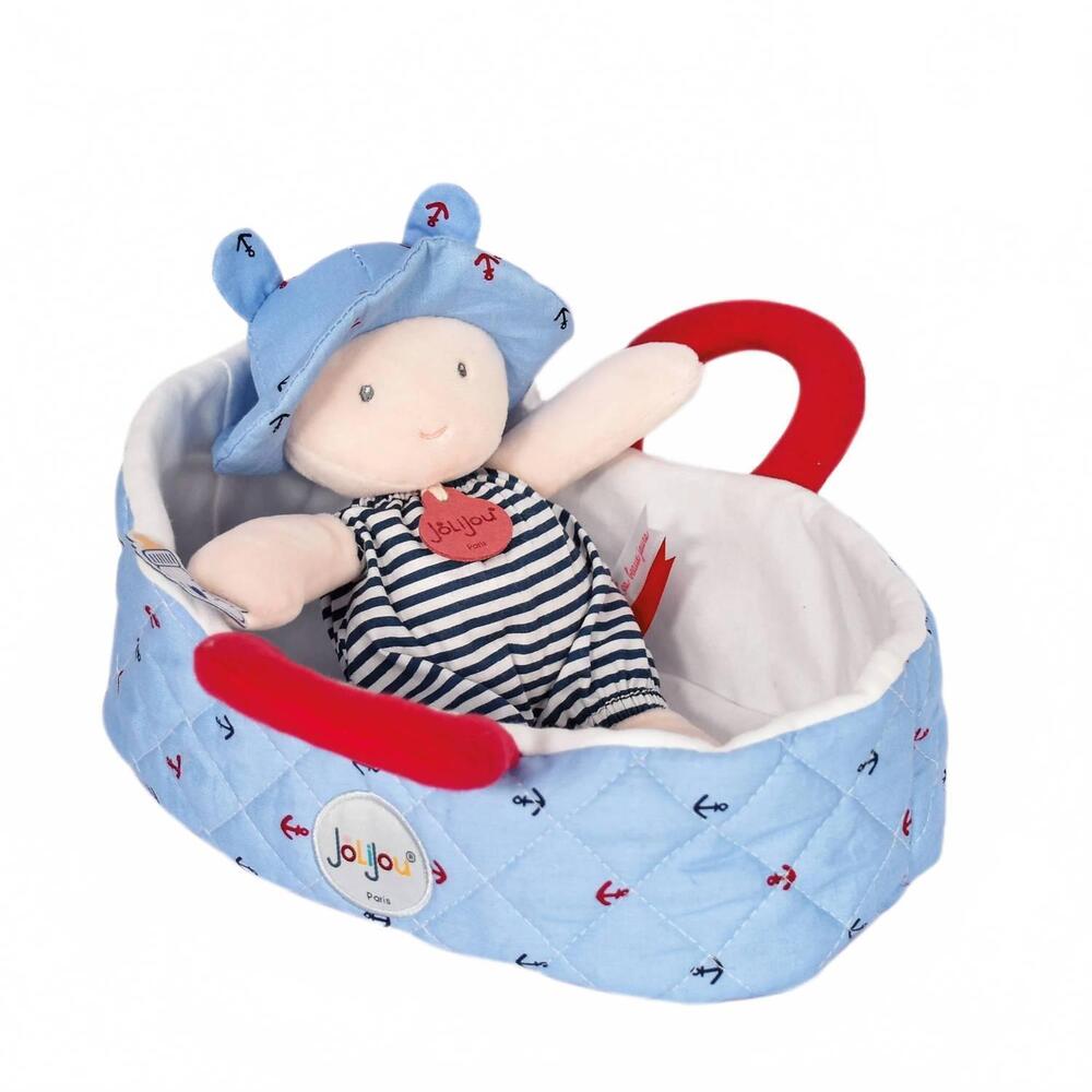 NEW DOUDOU ET COMPAGNIE jolijou soft doll with carrycot - mathis in multi color